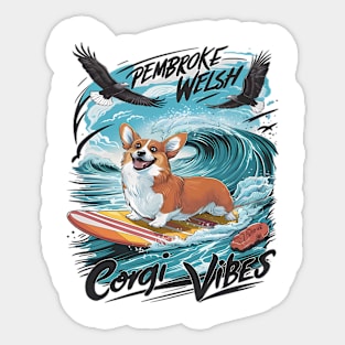 Pembroke Welsh Corgi Surfing The Wave Rider Sticker